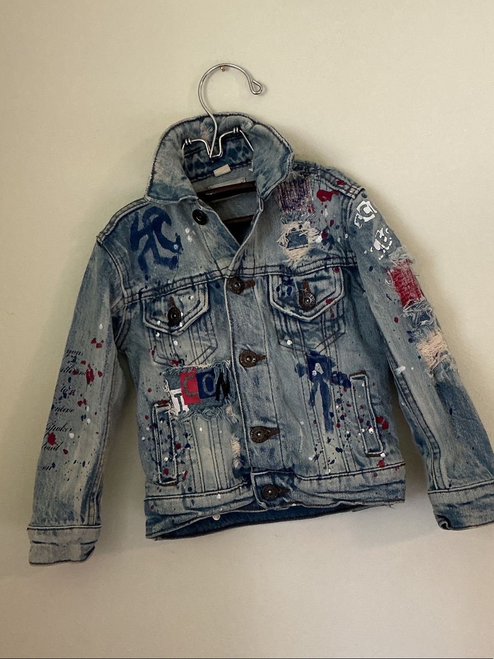 Kids Light Blue Distressed Denim Jacket with Painted Accents